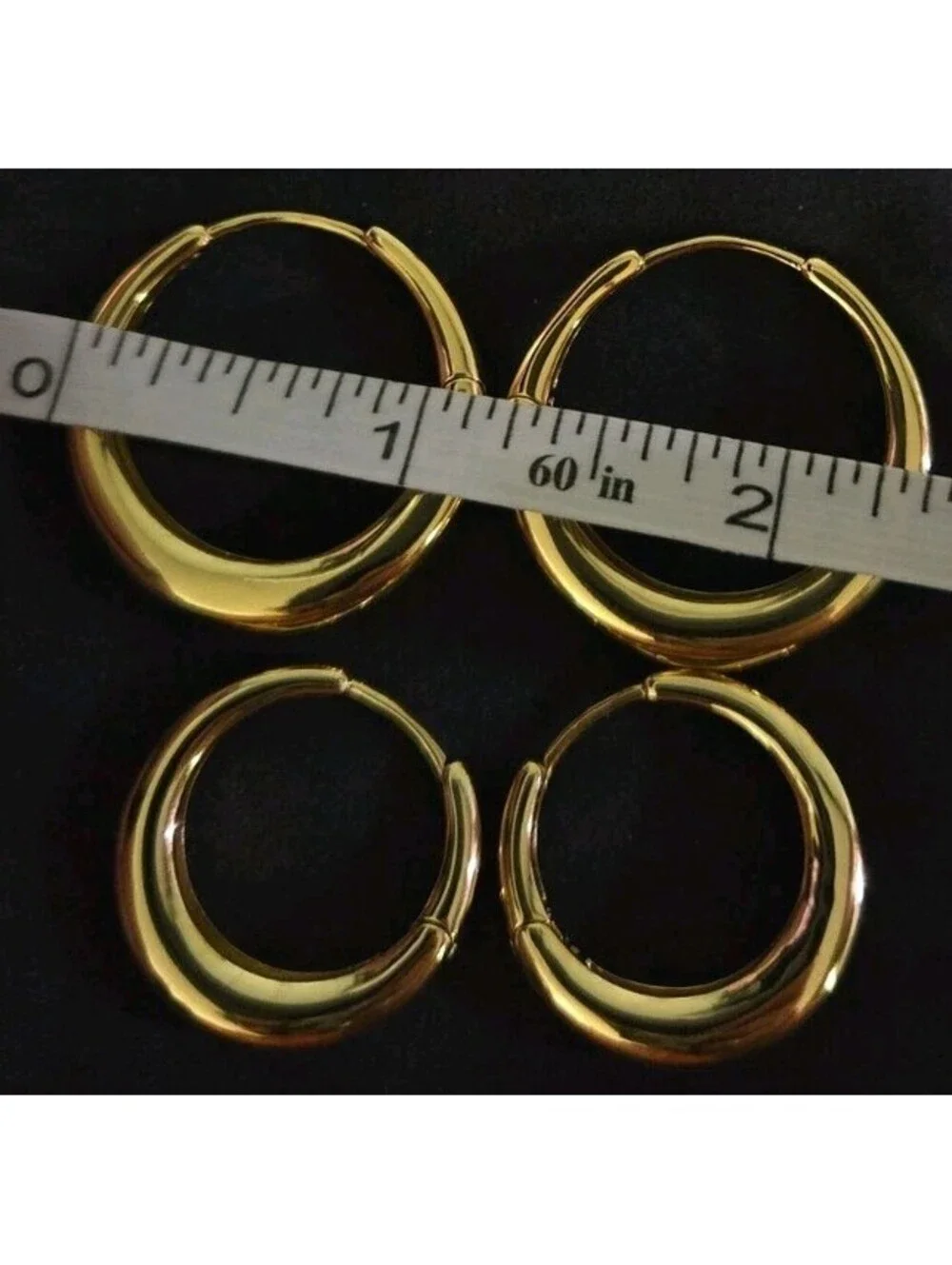 IBB CN Stamped Gold Tone Hoop Earrings 2 Pairs - 1.25 Inch - 1 Inch